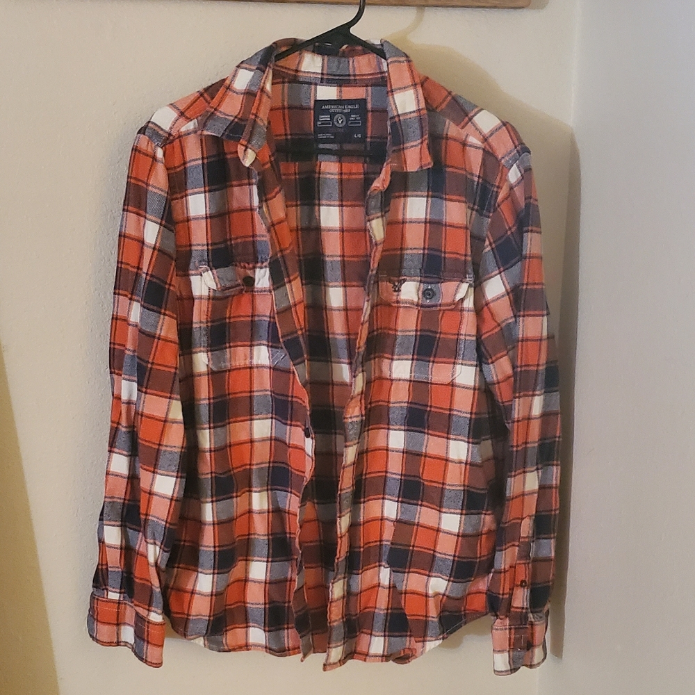 American Eagle Men's Orange/Navy Flannel